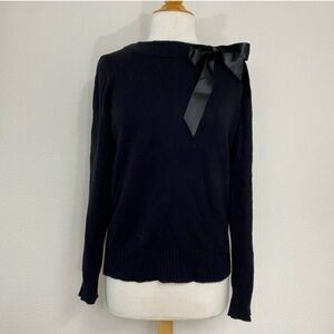 GAP Women's Black Crew Bow Wool Mix Knit Sweater Size Large Academia Classic